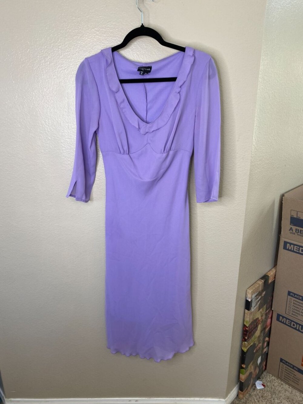 My Michelle Womens Lilac Purple Midi Dress 3/4 Sleeve Ruffle 7/8 Polyester